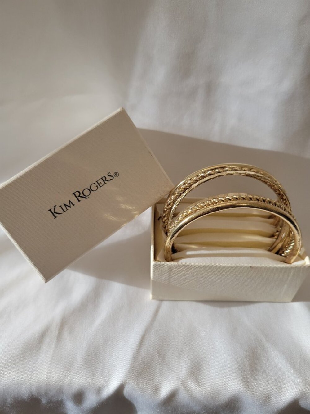 Kim Rogers Gold Tone Textured Bangle Bracelet Stack Set